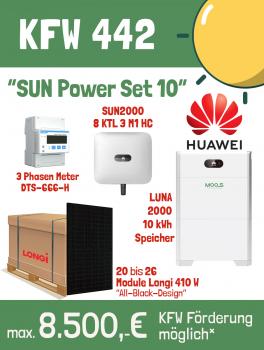KFW 442 „SUN Power Set 10“ inkl. 20 x Modul Longi 410W (FullBlack), Huawei SUN 8KTL 3ph M1 HC und 10kWh Speicher
